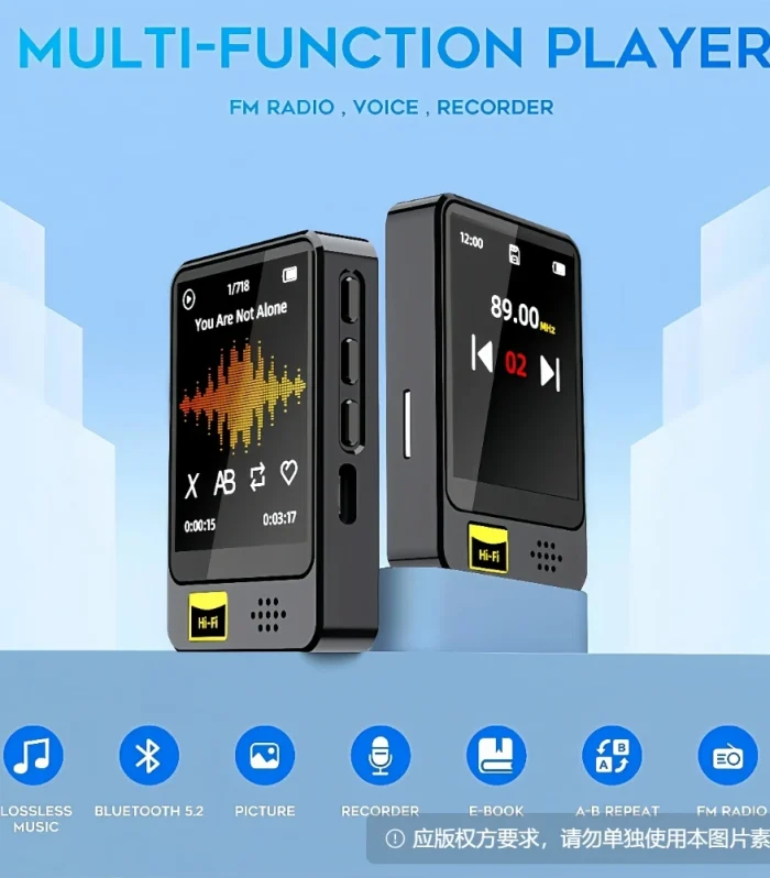 1.8inch Touch Screen MP3 Music Player Portable HIFI MP4 Video Playback Bluetooth 5.2 Speaker for E-book FM Radio Recorder E-Book