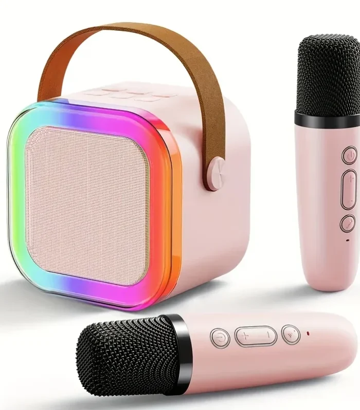Wireless Karaoke Speaker, RGB Color Lighting, Two Microphones Rechargeable Battery, for Family Karaoke, Parties, Birthday Gifts