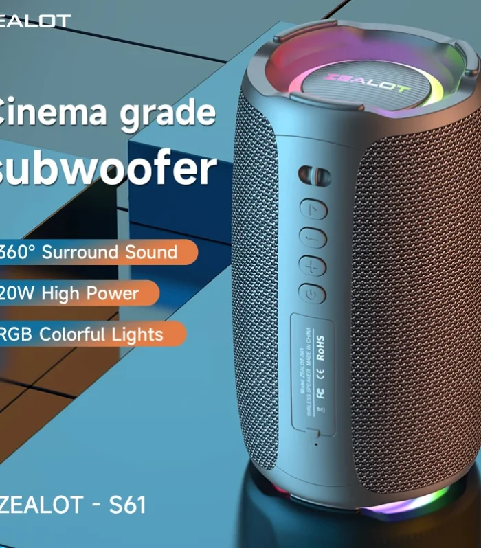 Zealot-S61 Bluetooth Speaker,with IPX6 Waterproof Protection and Outdoor Bass Sound for Backyard and Beach Party,10W Loudspeaker